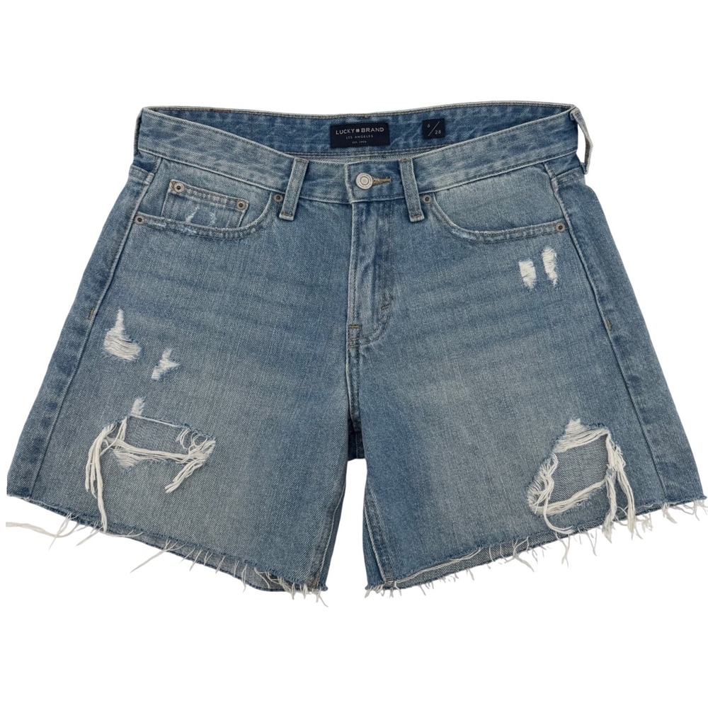 Lucky Brand Boyfriend Shorts Womens 6/28 Light Blue Distressed Raw Hem Denim